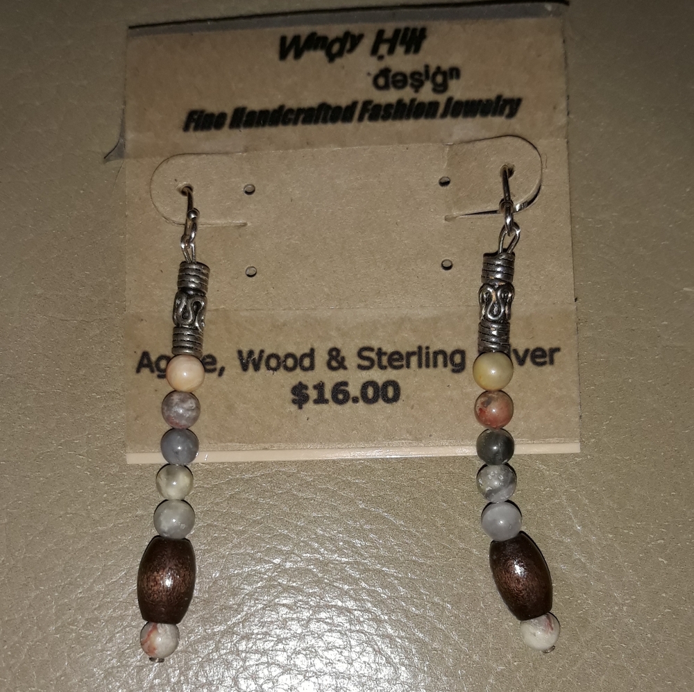 Agate and Wood Earrings
